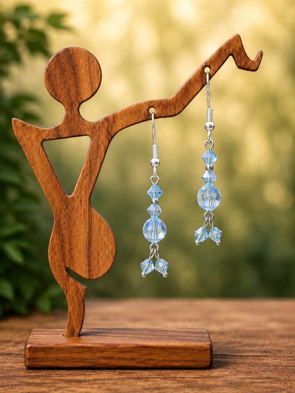 Light Blue Crystal Drop Earrings | Handcrafted - Picture 4 of 6